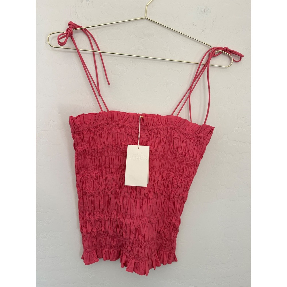 Ulla Johnson Ayan Top Honeysuckle Pink Smocked Cotton Tie Strap Cami Size 6 NEW